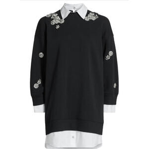 NEW, Cinq A Sept Crystal Chrysanthemum Justina Dress Black - Size L  #MD1110